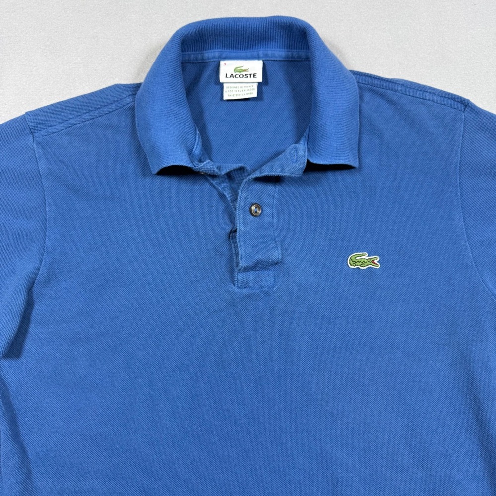 Lacoste Mens Blue Short Sleeve Pique Cotton Polo Shirt Size 3 Small Logo 5191L